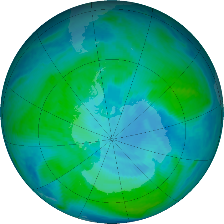 Antarctic ozone map for 14 January 1999